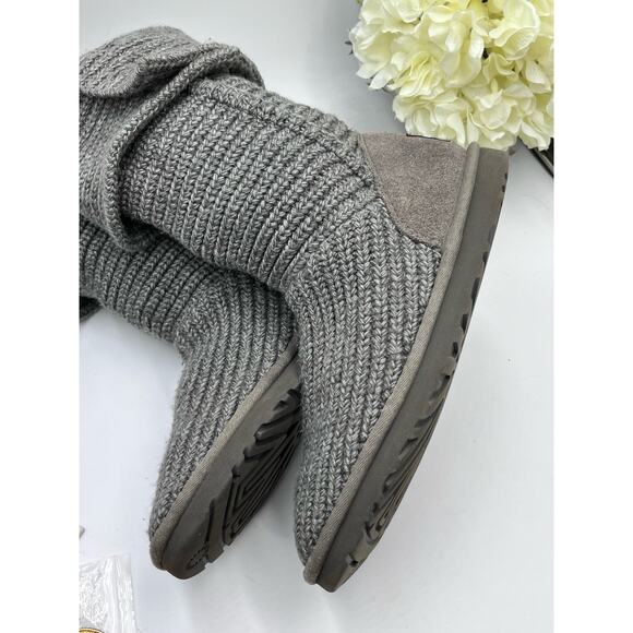 Ugg Women's Gray Classic Cardy Boot Shoes Cable Knit Boots Size 8 - Picture 5 of 14
